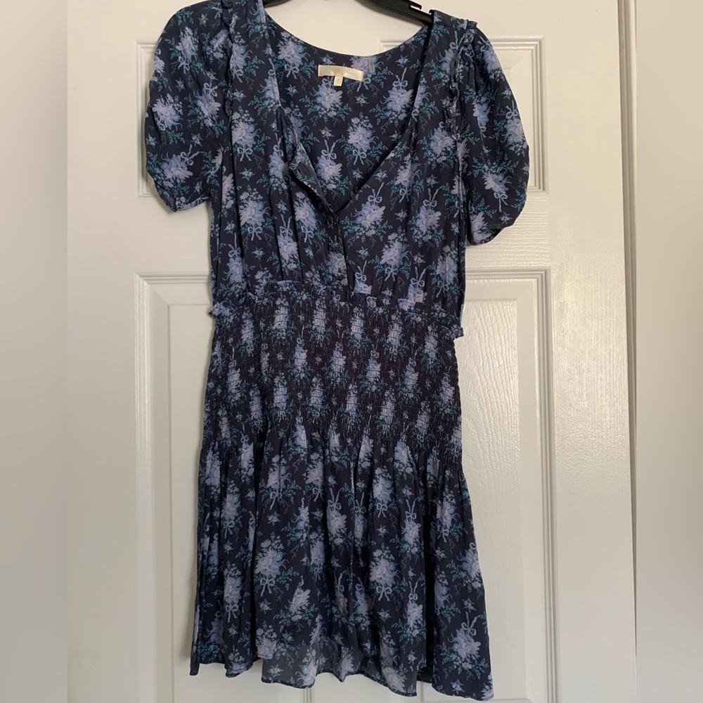 LoveShackFancy Navy and Light Blue Floral Mini Printed Dress